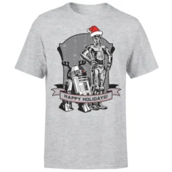 Star Wars Christmas Happy Holidays Droids Grey T-Shirt