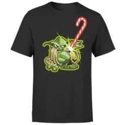 Star Wars Christmas Candy Cane Yoda Black T-Shirt