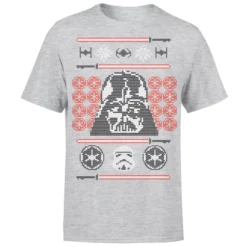 Star Wars Christmas Darth Vader Face Sabre Knit Grey T-Shirt