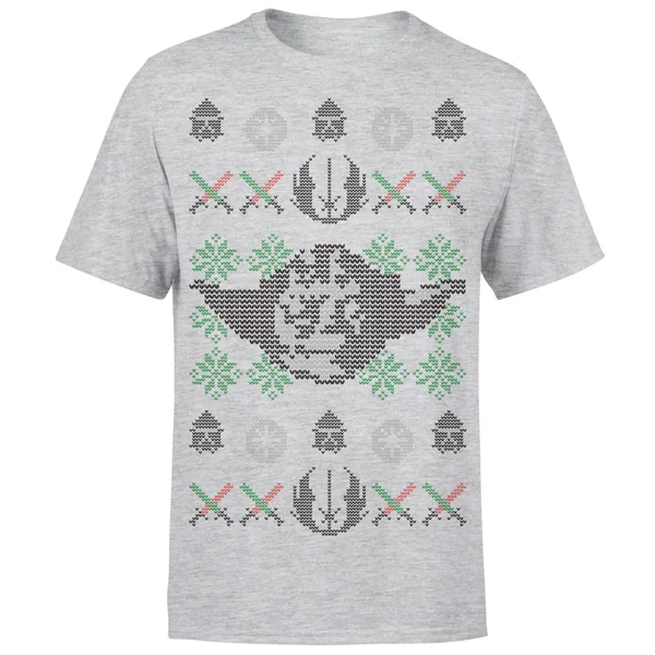 Star Wars Christmas Yoda Face Sabre Knit Grey T-Shirt 1 Star Wars Christmas Yoda Face Sabre Knit Grey T-Shirt