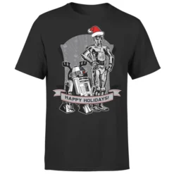 Star Wars Christmas Happy Holidays Droids Black T-Shirt