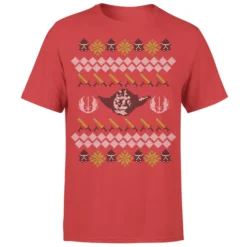 Star Wars Christmas Yoda Face Sabre Knit Red T-Shirt