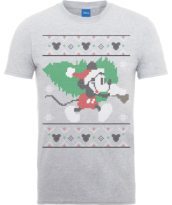 Disney Mickey Mouse Mickey Christmas Tree Men's Grey T-Shirt