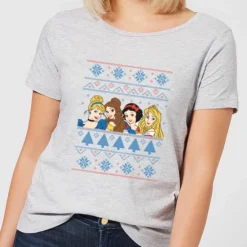 Disney Princesses Christmas Faces Women's Grey T-Shirt
