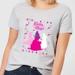 Disney Princesses Christmas Silhouette Winter Magic Women's Grey T-Shirt