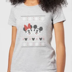 Disney Mickey And Minnie Mouse Christmas Women's Grey T-Shirt