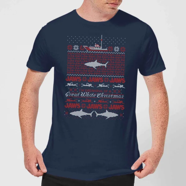 Jaws Great White Christmas Men's T-Shirt - Navy 1 Jaws Great White Christmas Men's T-Shirt - Navy