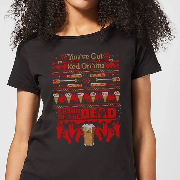 Shaun Of The Dead You've Got Red On You Christmas Women's T-Shirt - Black 1 Shaun Of The Dead You've Got Red On You Christmas Women's T-Shirt - Black