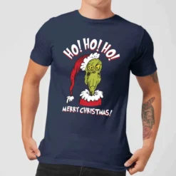 Dr. Seuss The Grinch Ho Ho Ho Men's Christmas T-Shirt - Navy