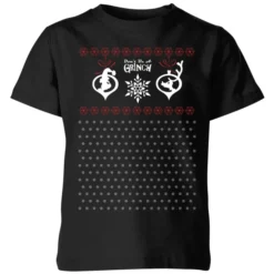 Dr. Seuss The Grinch Pattern Kids Christmas T-Shirt - Black