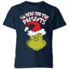 Dr. Seuss The Grinch Im Here For The Presents Kids Christmas T-Shirt - Navy