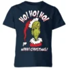 Dr. Seuss The Grinch Ho Ho Ho Kids Christmas T-Shirt - Navy