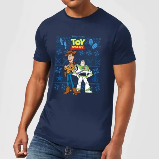 Pixar Disney Toy Story Men's Christmas T-Shirt - Navy -STAR WARS Store 11923503 2304619814280527