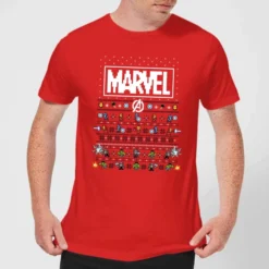 Marvel Avengers Pixel Art Men's Christmas T-Shirt - Red