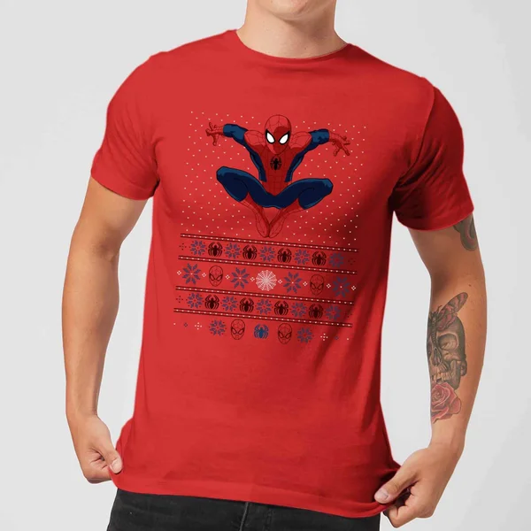 Marvel Avengers Spider-Man Men's Christmas T-Shirt - Red 1 Marvel Avengers Spider-Man Men's Christmas T-Shirt - Red