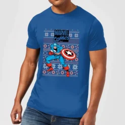 Marvel Avengers Captain America Men's Christmas T-Shirt - Royal Blue