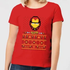 Marvel Avengers Iron Man Pixel Art Women's Christmas T-Shirt - Red