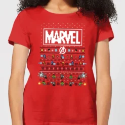 Marvel Avengers Pixel Art Women's Christmas T-Shirt - Red