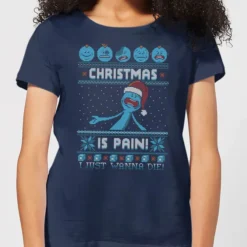 Rick And Morty Mr Meeseeks Pain Women's Christmas T-Shirt - Navy
