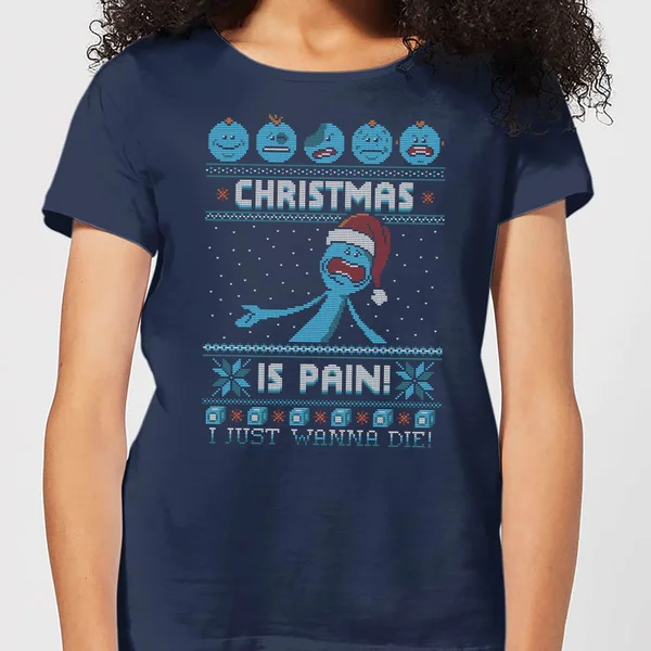 Rick And Morty Mr Meeseeks Pain Women's Christmas T-Shirt - Navy 1 Rick And Morty Mr Meeseeks Pain Women's Christmas T-Shirt - Navy