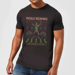 Rick And Morty Pickle Rick Men's Christmas T-Shirt - Black