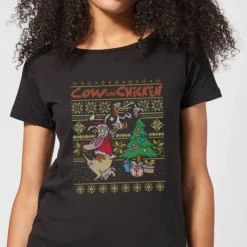 Cartoon Network Cow And Chicken Cow And Chicken Pattern Women's Christmas T-Shirt - Black
