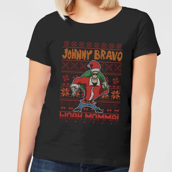 Cartoon Network Johnny Bravo Johnny Bravo Pattern Women's Christmas T-Shirt - Black 1 Cartoon Network Johnny Bravo Johnny Bravo Pattern Women's Christmas T-Shirt - Black