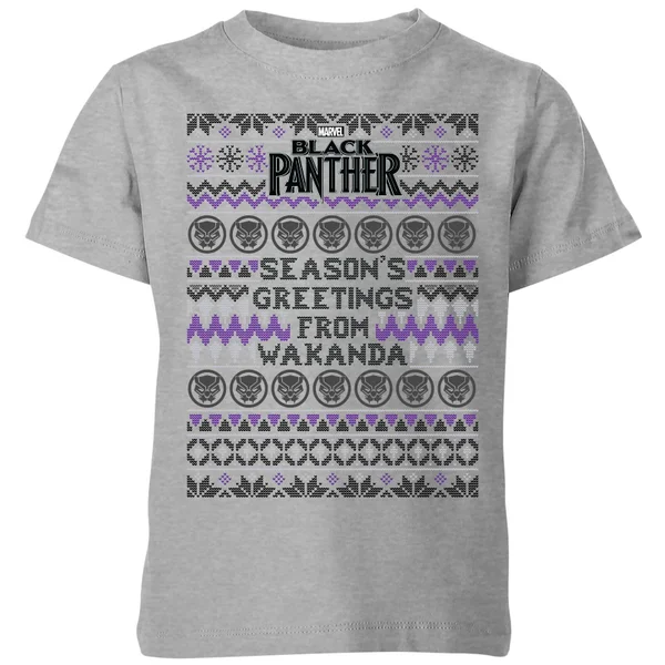 Marvel Avengers Seasons Greetings From Wakanda Kids Christmas T-Shirt - Grey 1 Marvel Avengers Seasons Greetings From Wakanda Kids Christmas T-Shirt - Grey