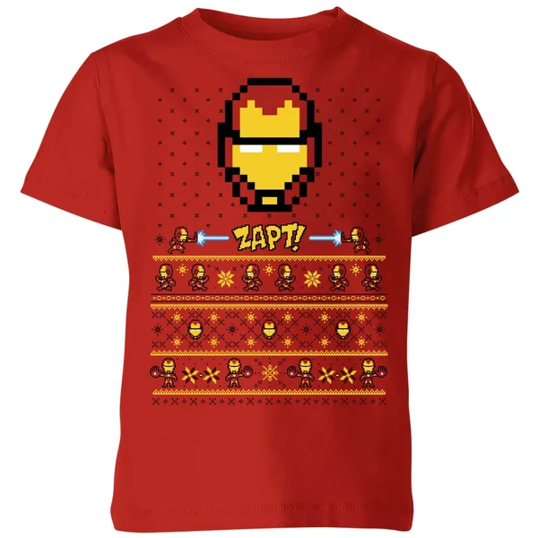 Marvel Avengers Iron Man Pixel Art Kids Christmas T-Shirt - Red 1 Marvel Avengers Iron Man Pixel Art Kids Christmas T-Shirt - Red