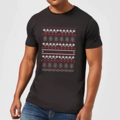 Star Wars On The Naughty List Pattern Men's Christmas T-Shirt - Black