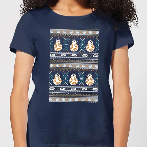 Star Wars BB-8 Pattern Women's Christmas T-Shirt - Navy 1 Star Wars BB-8 Pattern Women's Christmas T-Shirt - Navy