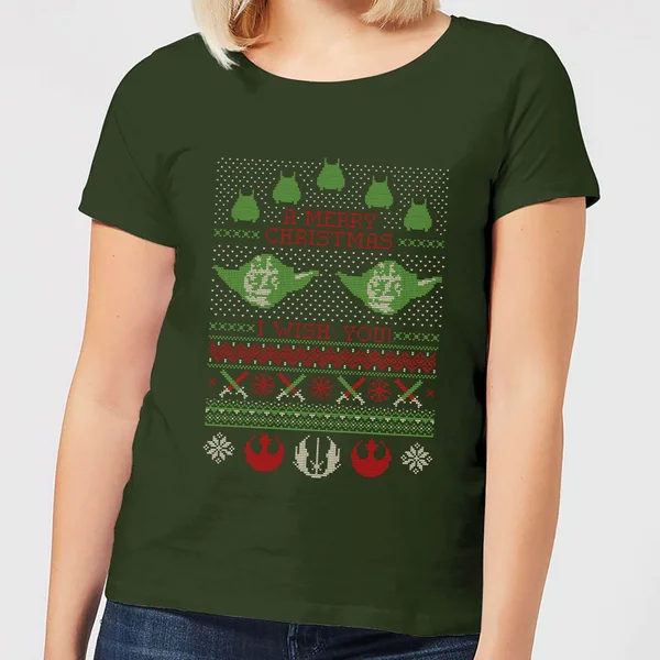 Star Wars Merry Christmas I Wish You Knit Women's Christmas T-Shirt - Forest Green 1 Star Wars Merry Christmas I Wish You Knit Women's Christmas T-Shirt - Forest Green