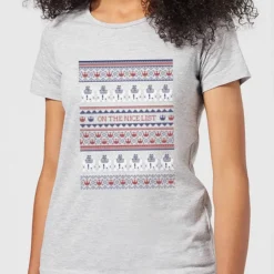 Star Wars On The Nice List Pattern Women's Christmas T-Shirt - Grey