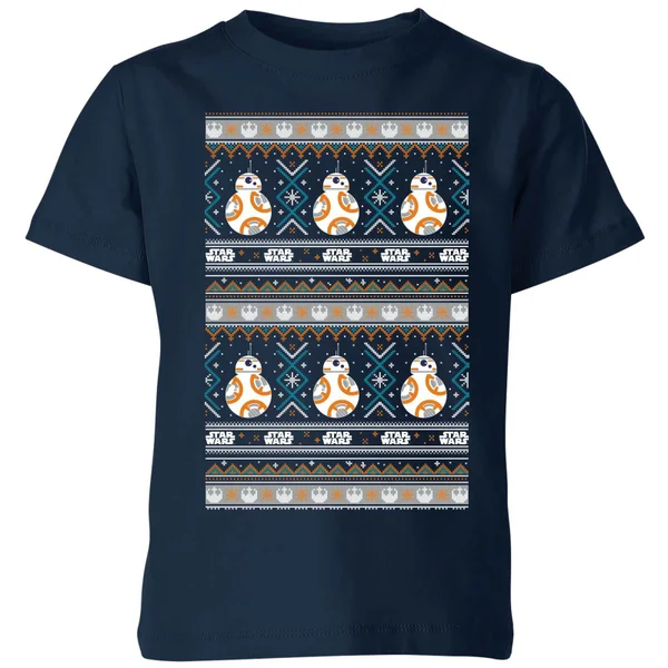 Star Wars BB-8 Pattern Kids Christmas T-Shirt - Navy 1 Star Wars BB-8 Pattern Kids Christmas T-Shirt - Navy