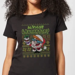 Cartoon Network Dexter's Lab Pattern Women's Christmas T-Shirt - Black