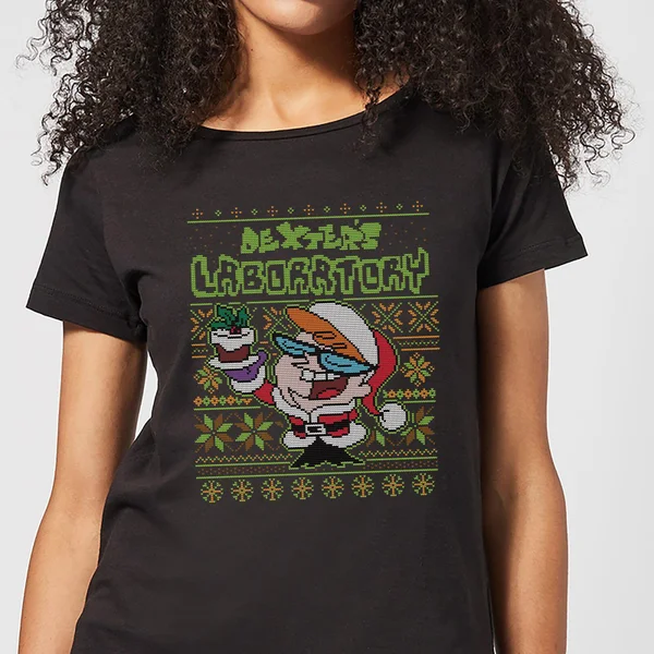 Cartoon Network Dexter's Lab Pattern Women's Christmas T-Shirt - Black 1 Cartoon Network Dexter's Lab Pattern Women's Christmas T-Shirt - Black