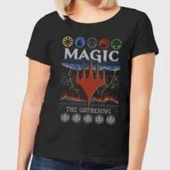 Magic The Gathering Colours Of Magic Knit Women's Christmas T-Shirt - Black