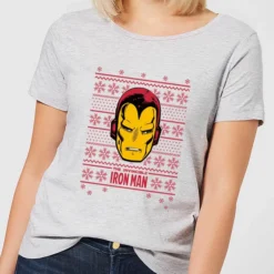 Marvel Iron Man Face Women's Christmas T-Shirt - Grey