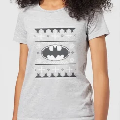 DC Comics Batman Knit Women's Christmas T-Shirt In Grey