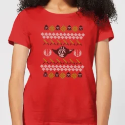 Star Wars Yoda Knit Women's Christmas T-Shirt - Red