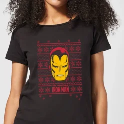 Marvel Iron Man Face Women's Christmas T-Shirt - Black