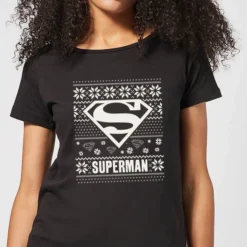 DC COMICS DC Superman Knit Pattern Women's Christmas T-Shirt - Black