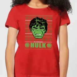 Marvel Hulk Face Women's Christmas T-Shirt - Red