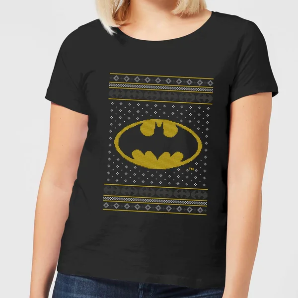 DC Comics Batman Knit Women's Christmas T-Shirt In Black 1 DC Comics Batman Knit Women's Christmas T-Shirt In Black