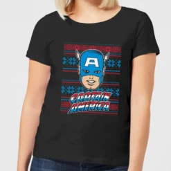 Marvel Captain America Face Women's Christmas T-Shirt - Black