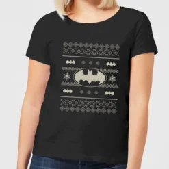 DC Comics Batman Knit Pattern Women's Christmas T-Shirt In Black
