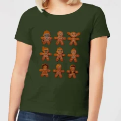 Star Wars Gingerbread Characters Women's Christmas T-Shirt - Forest Green