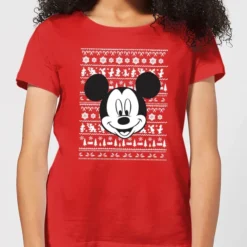 Disney Mickey Face Women's Christmas T-Shirt - Red