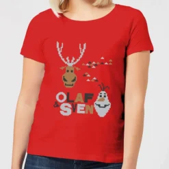 Disney Frozen Olaf And Sven Women's Christmas T-Shirt - Red