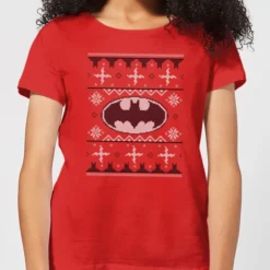 DC Comics Batman Knit Women's Christmas T-Shirt In Red